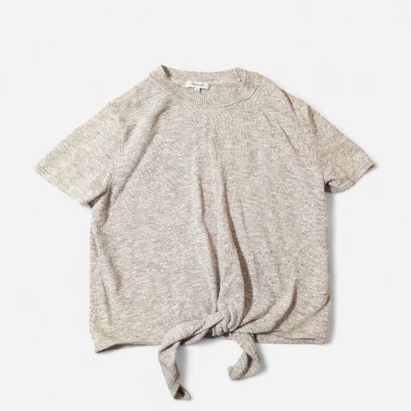 Madewell 100% Cotton Tie-Front Short Sleeve Knit Top Tee - Marbled Beige Size M - Picture 5 of 6